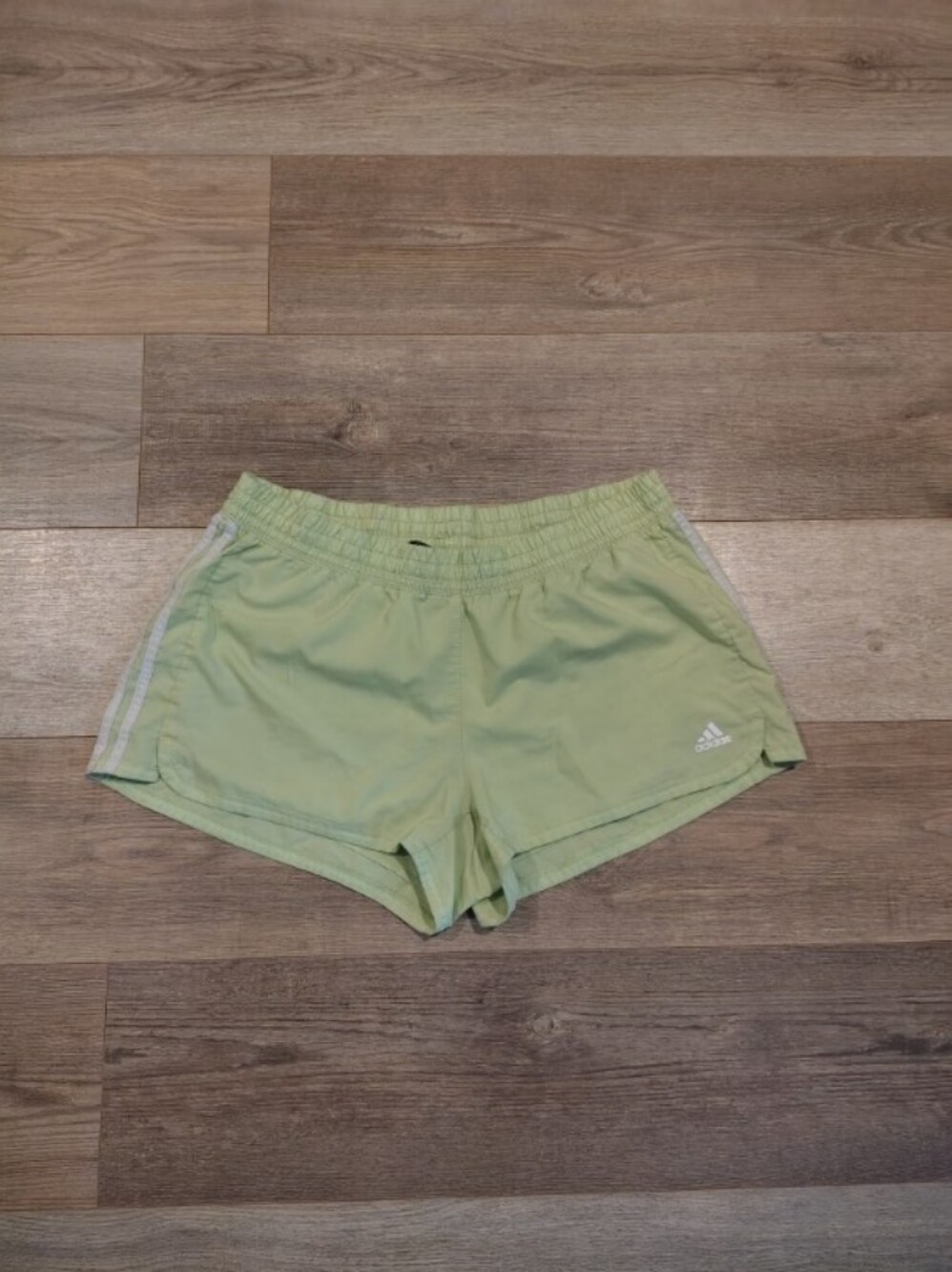 adidas Women's Pale Green Athletic Short Shorts with Side Stripes